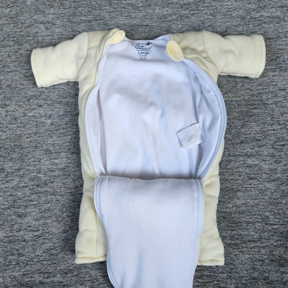 Baby Merlins Magic Sleepsuit Large 6-9 mos Yellow Unisex Cotton Swaddle Secure